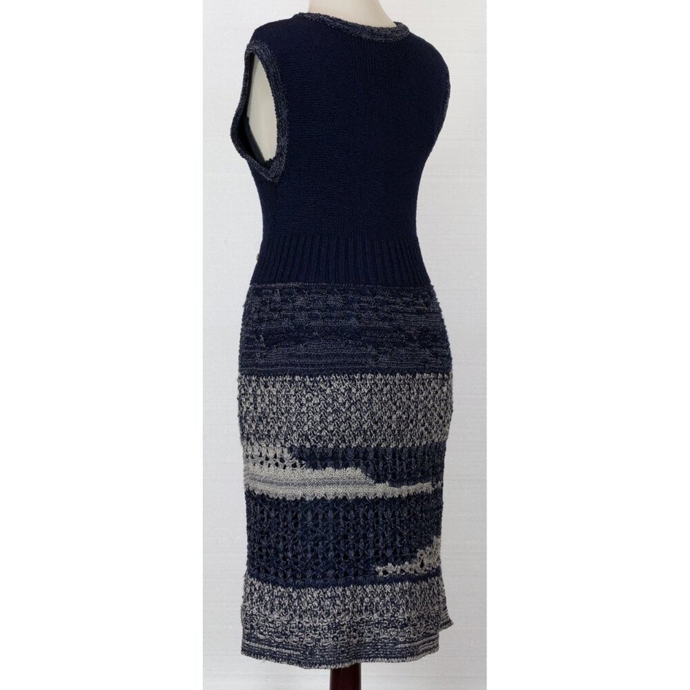 CHANEL MULTIPLE COLORS OF NAVY BLUE CROCHET KNIT SLEEVELESS DRESS 38 - Picture 4 of 8